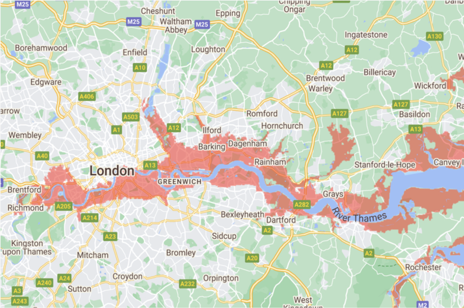 Environment Agency flood risk map of the Thames estuary