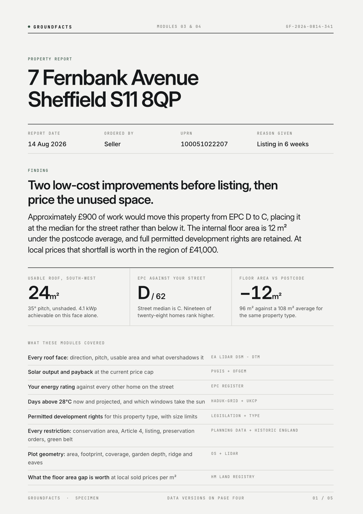 Page from a specimen Know Your Home report